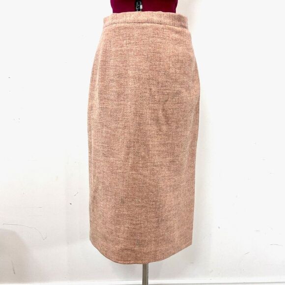 Vintage Pastel Pink Woven Wool Pencil Midi Skirt M - Picture 1 of 8